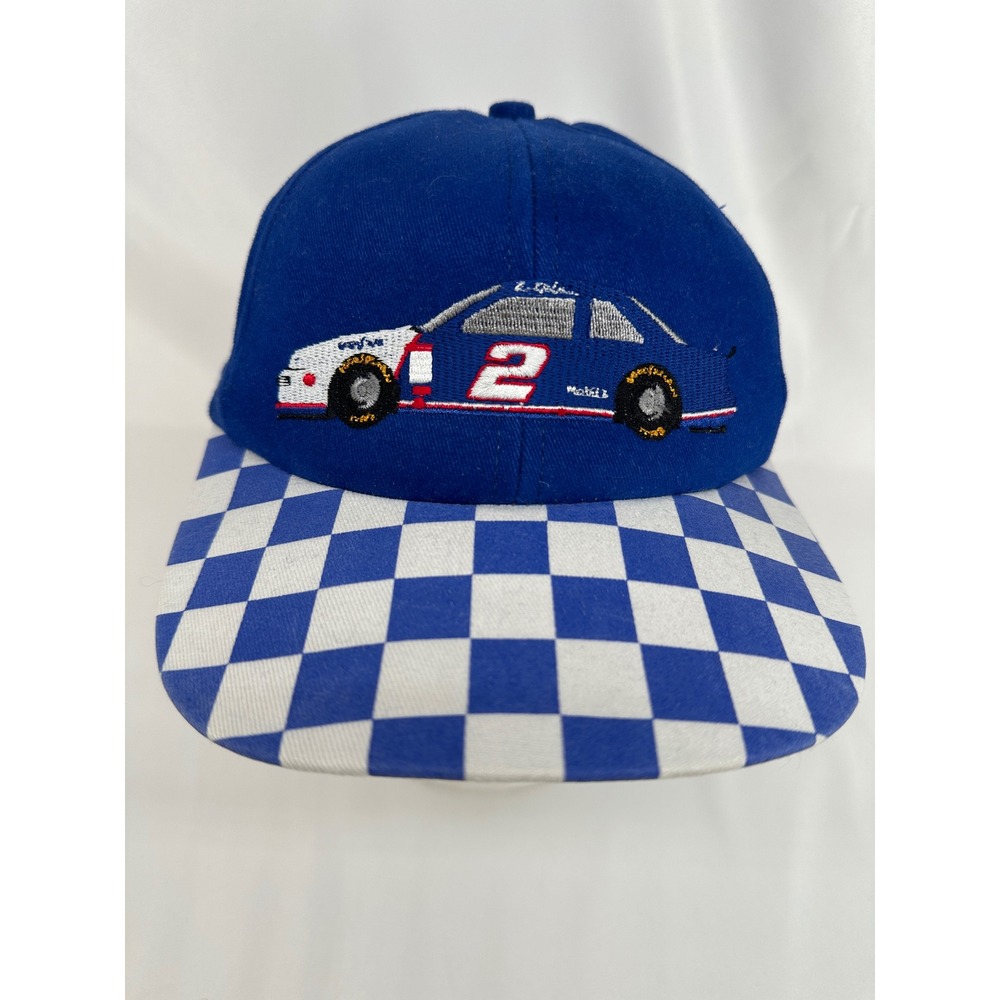 NASCAR Rusty Wallace Hat Youth OSFM Blue Checkered #2 Mobil 1 Vintage Snapback